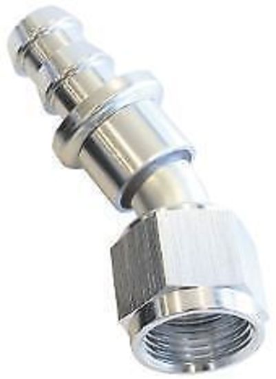 Aeroflow 400 series hose 30 Deg Push Lock End -10AN Silver No Clamp Required<15Psi Aeroflow Performance Products AF417-10S
