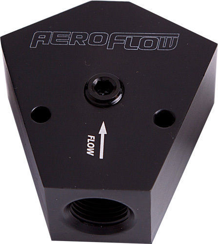 Aeroflow AF451-10BLK Fuel Block 1/2 - 1/2 In - Out Black 1/8" NPT Port