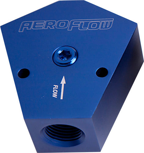 Aeroflow AF451-12 Fuel Block 3/4"- 3/4" In - Outblue 1/8" NPT Port & Mount