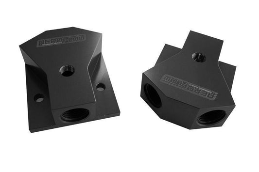 Aeroflow AF453-08BLK Billet Y-Block 3x -8 ORB Port Sblack with Mounting Pad