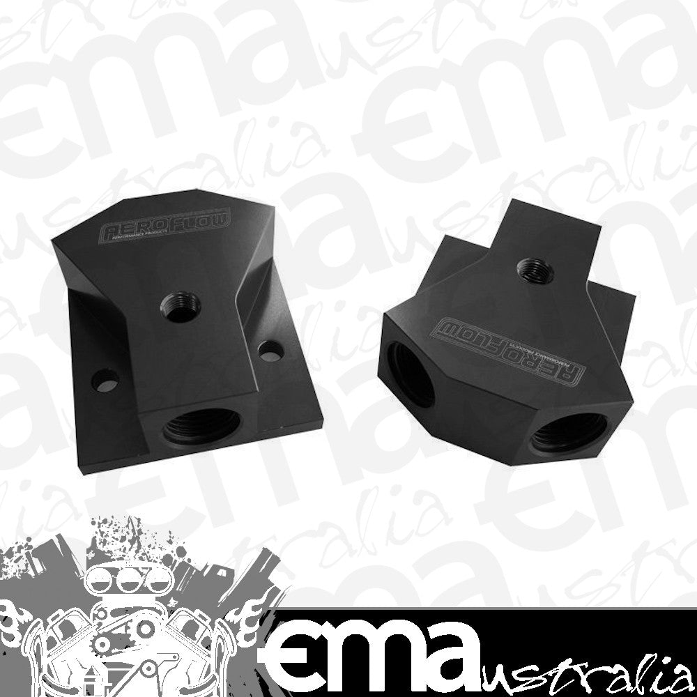 Aeroflow AF453-08BLK Billet Y-Block 3x -8 ORB Port Sblack with Mounting Pad