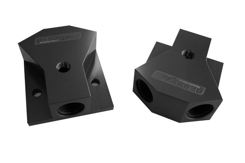 Aeroflow AF453-10-08BLK Billet Y-Block 2 x -8 1 x -10ORB Black with Mounting Pad