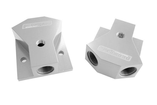 Aeroflow AF453-10-08S Billet Y-Block 2 x -8 1 x -10ORB Silver with Mounting Pad