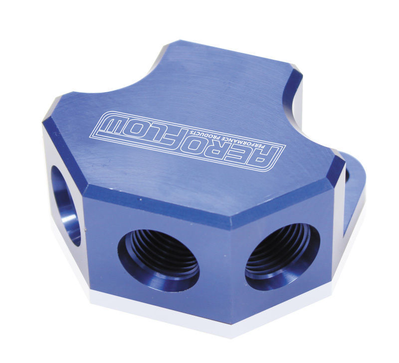 Aeroflow AF454-10-08 Y Block 4 Port Distribution Blue 3x -8ORB 1x -10ORB Inlet