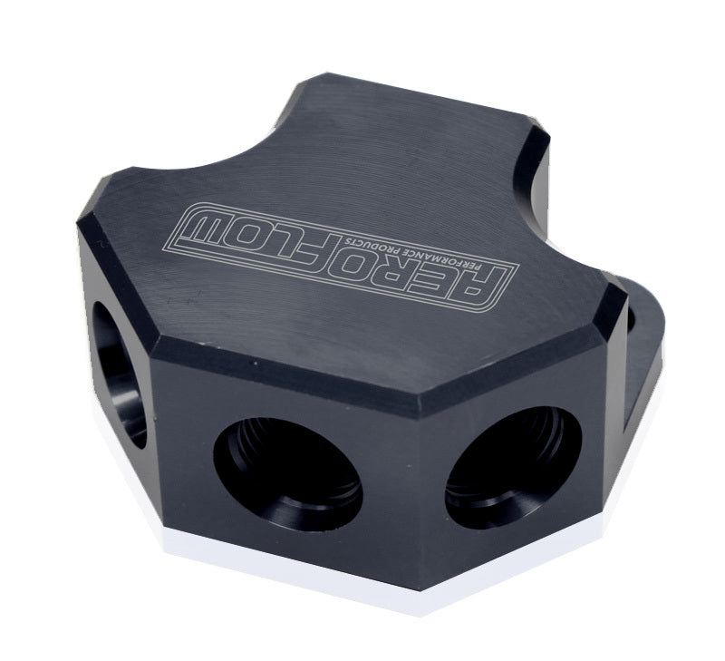 Aeroflow AF454-10-08BLK Y Block 4 Port Distribution Black 3x -8ORB 1x -10ORB Inlet