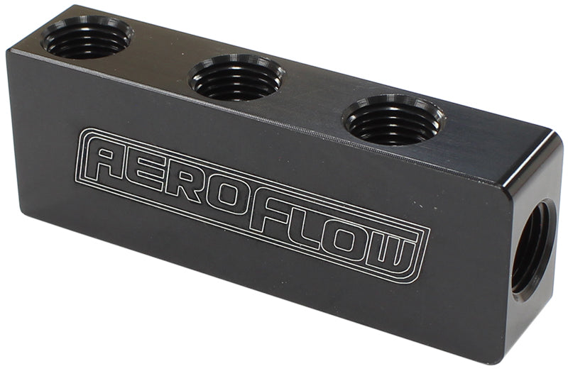 Aeroflow AF456-01-06BLK Compact Distribution Block 1 In 6 Out All Port S 1/8" NPT