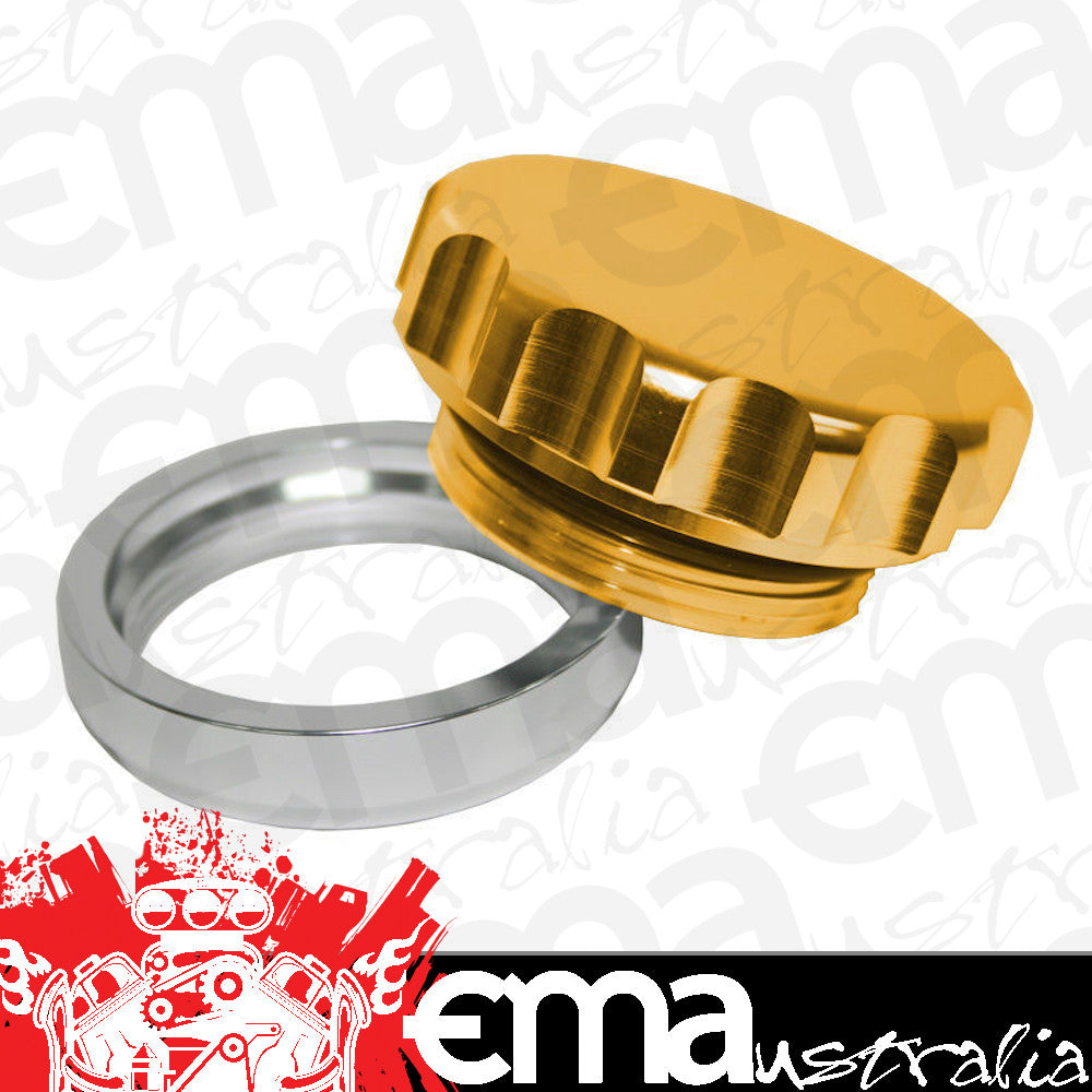Aeroflow AF460-16G 1" Alum Weld Bung & Cap Raw Weld On / Gold Cap