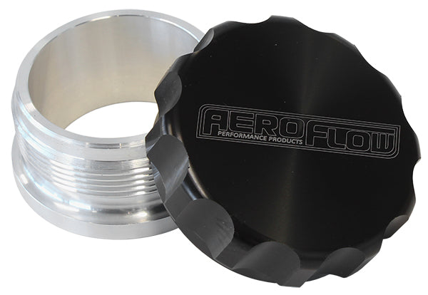 Aeroflow AF460-40BLK 2-1/2" Alum Weld Bung & Cap Raw Weld On / Black Cap
