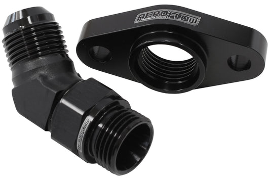 Turbo Drain Adapter (With 45Â° -10AN Fitting, 51mm Hole Centre. Black Finish.)