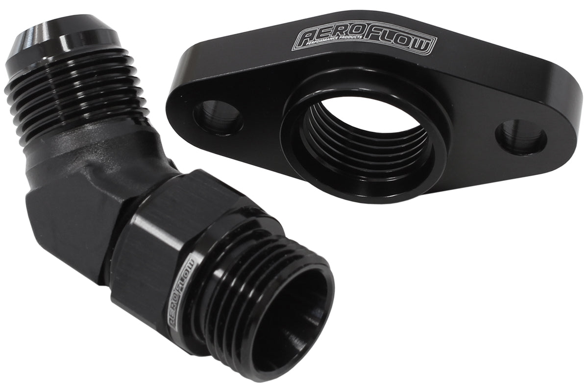 Turbo Drain Adapter (With 45Â° -10AN Fitting, 51mm Hole Centre. Black Finish.)