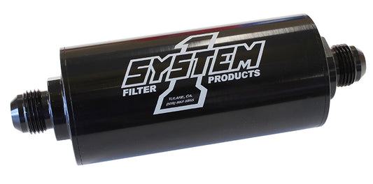 System One SY201-203408-B Medium Billet In-Line Fuel Filter Black anodized 2" O.D x 6" Long -8an Ends. 30 Micron