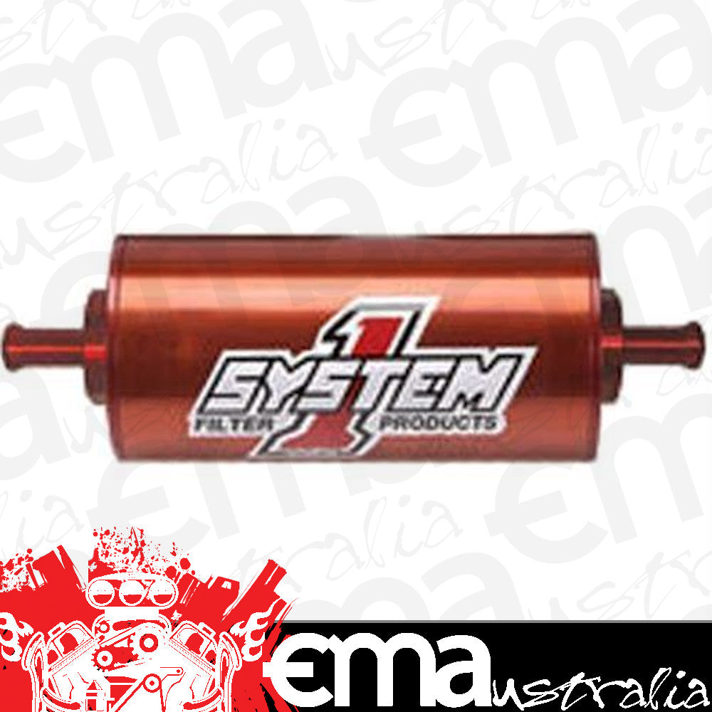 System One | SY202-202405 | Long Billet In-Line Fuel Filter 30 Micron 3/8" Barbs