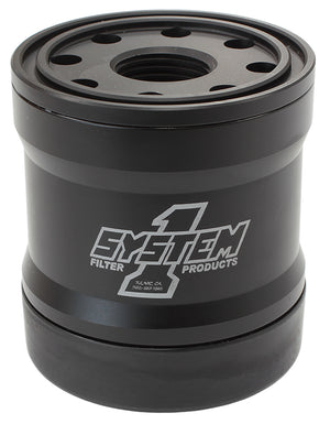 System One SY210-314 Spin On Oil Filter 3" Long Black anodized w/ Metric Threads 3-3/4" Diameter w/ 35 Micron S/S Filter