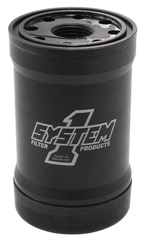 System One SY210-514 Spin On Oil Filter 5-1/4" Long Black anodized w/ Metric Threads 3" Diameter w/ 35 Micron S/S Filter