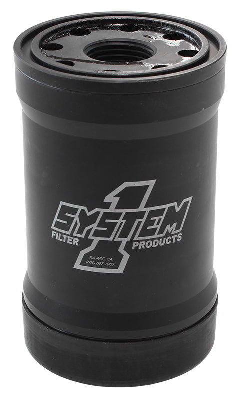 System One SY210-514 Spin On Oil Filter 5-1/4" Long Black anodized w/ Metric Threads 3" Diameter w/ 35 Micron S/S Filter
