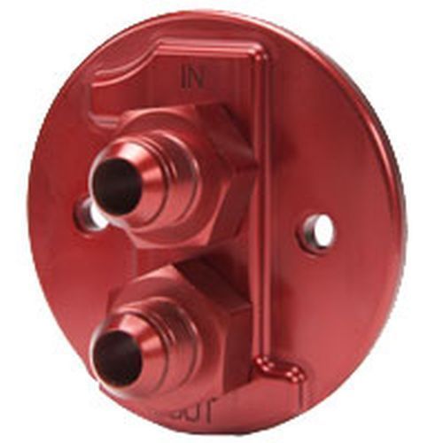 Suit Chevy small block Gen I 262-400 C.I.D. & Chevy Big Block Mark IV 396-454 C.I.D.Filter Adapter Style: Bolt-on non-bypass block adapter Billet Chevrolet V8 -10an Male In/Out Red