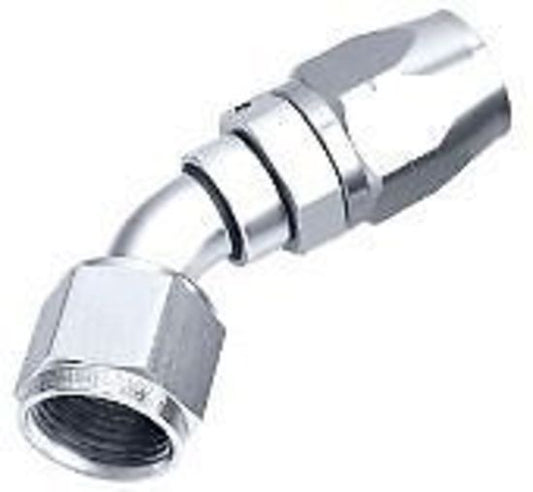 Aeroflow 100 & 450 series braided hose Alloy 45 Deg End -10AN Silver Cuter Style Full Swivel Aeroflow Performance Products AF502-10S