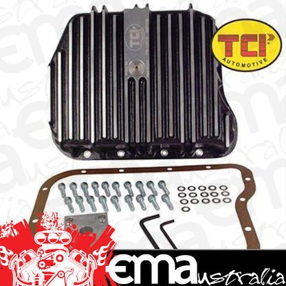 TCI Auto TCI128015 Automatic Transmission Pan Deep Aluminum Black Wrinkled Chrysler Torqueflite 727 46Rh 48Re