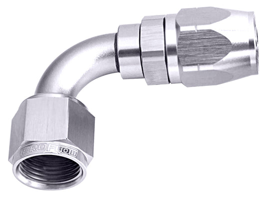 Aeroflow AF503-06S Alloy 90 Deg Hose End -6AN Silver Cuter Style Full Swivel