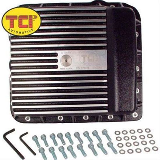 TCI Auto TCI378015 Automatic Transmission Pan Deep Aluminum Black Wrinkled Gm 700R4 4L60E 4L65E