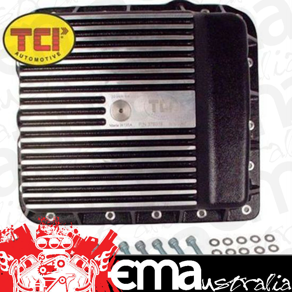 TCI Auto TCI378015 Automatic Transmission Pan Deep Aluminum Black Wrinkled Gm 700R4 4L60E 4L65E