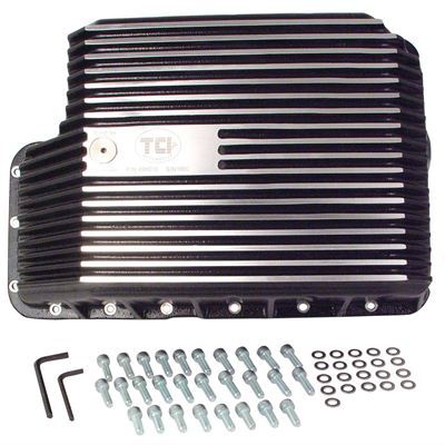 TCI Auto TCI508010 Automatic Transmission Pan Deep Aluminum Black Coated/Natural Fins Ford 5R110 Adds 7.5 Qts.