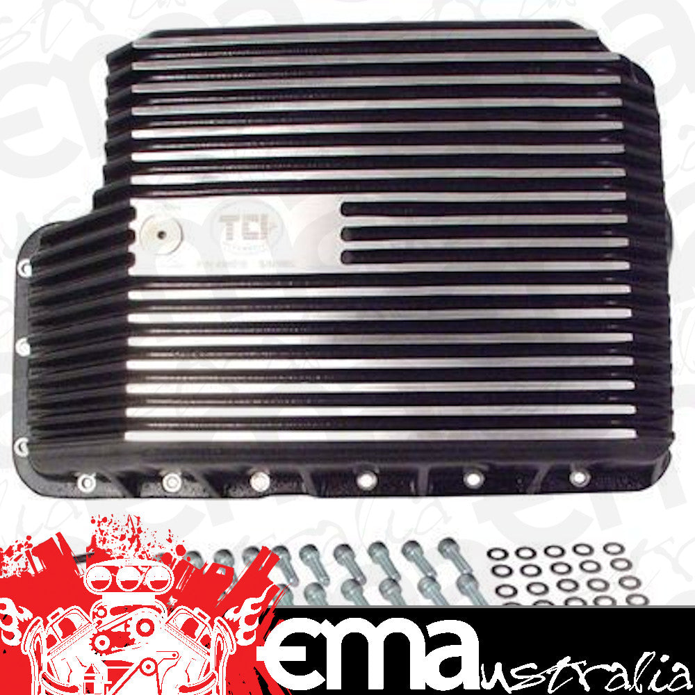TCI Auto TCI508010 Automatic Transmission Pan Deep Aluminum Black Coated/Natural Fins Ford 5R110 Adds 7.5 Qts.