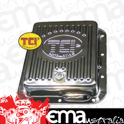 TCI Auto TCI518011 Transmission Pan Stock Steel Chrome Case Fill Ford C-4