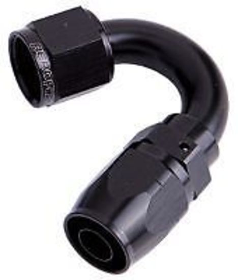 Aeroflow 100 & 450 series braided hose Alloy 150 Deg End -8AN Black Cutter Style Full Swivel Aeroflow Performance Products AF505-08BLK