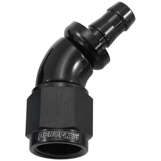 Aeroflow AF512-06-05BLK 510 Series Full Flow Tight Radius Push Lock 45Â° Hose End -6AN To 5/16" (8mm) Barb Black Finish. Suits 400 & 500 Series Hose