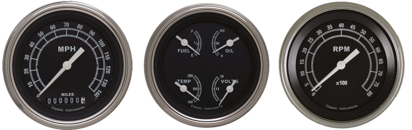 Classic Instruments TR03SLF Traditional - 3 Gauge Set 3-3/8" Speedo, Tach & Dual