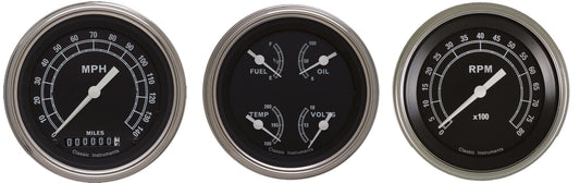 Classic Instruments TR03SLF Traditional - 3 Gauge Set 3-3/8" Speedo, Tach & Dual