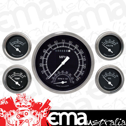 Classic Instruments TR65SLC Traditional - 5 Gauge Set 4-5/8" Speedtachular & 2-1/8" Fuel, Oil, Temp, Volts