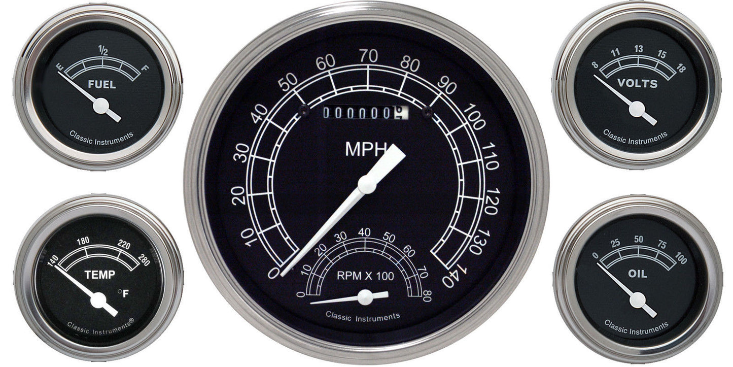 Classic Instruments TR65SLC Traditional - 5 Gauge Set 4-5/8" Speedtachular & 2-1/8" Fuel, Oil, Temp, Volts