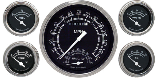 Classic Instruments TR65SLC Traditional - 5 Gauge Set 4-5/8" Speedtachular & 2-1/8" Fuel, Oil, Temp, Volts