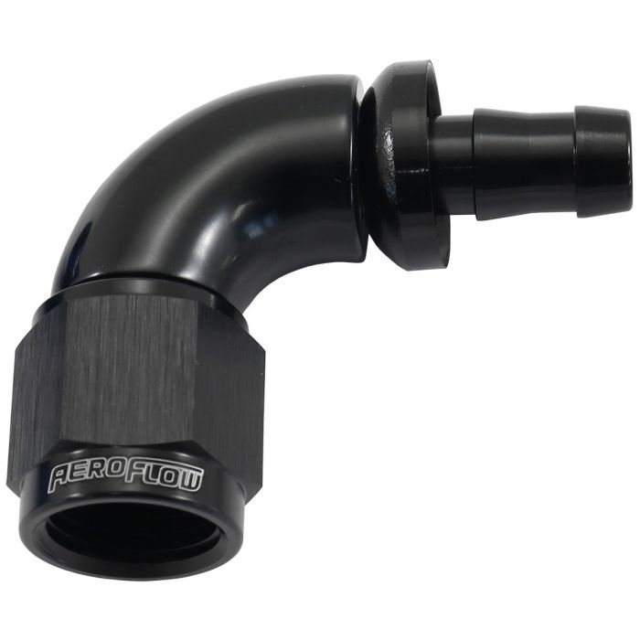 Aeroflow AF513-06-05BLK 510 Series Full Flow Tight Radius Push Lock 90Â° Hose End -6AN To 5/16" (8mm) Barb Black Finish. Suits 400 & 500 Series Hose
