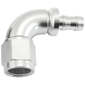 Aeroflow AF513-06-05S 510 Series Full Flow Tight Radius Push Lock 90Â° Hose End -6AN To 5/16" (8mm) Barb Silver Finish. Suits 400 & 500 Series Hose