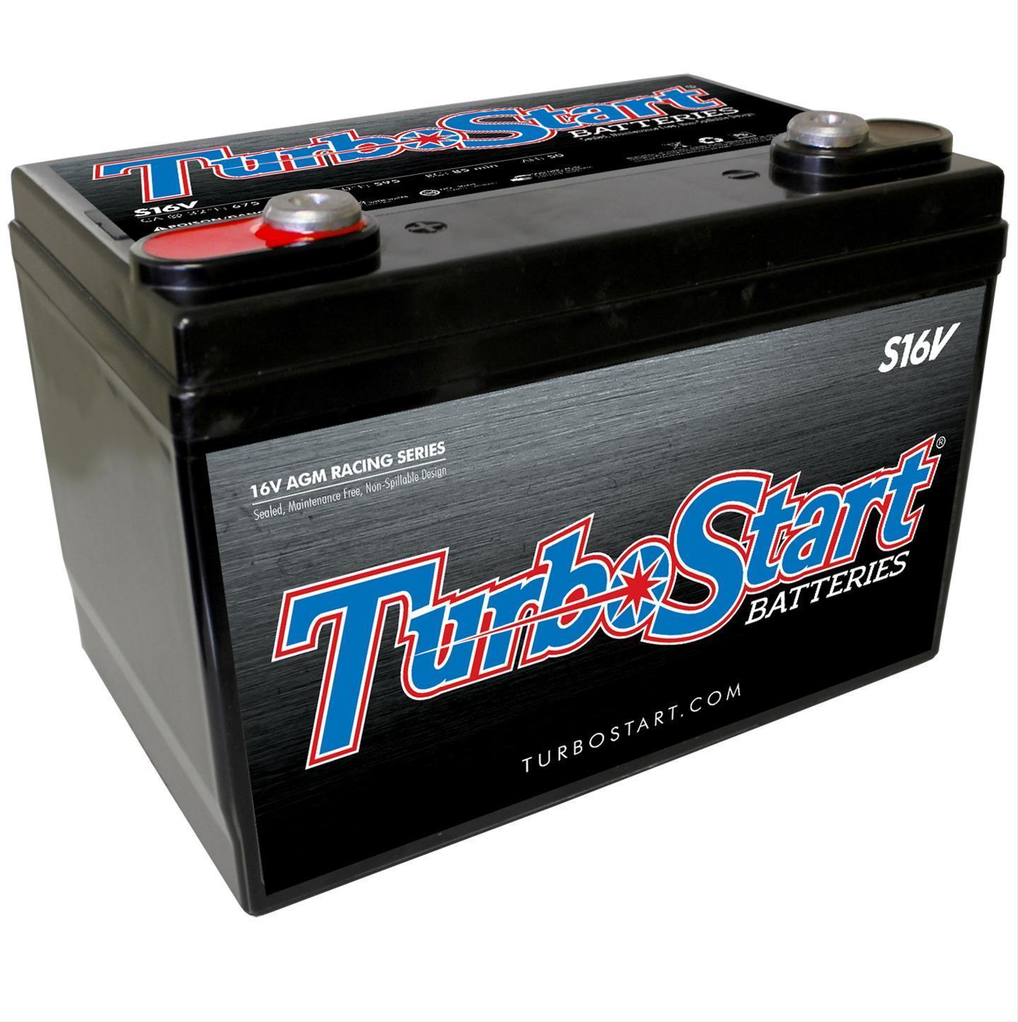 TurboStart TSS16V 16 Volt 595Cca Agm Race Battery Top Post 10.3" X 6.75" X 7.25"