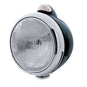 UPI Reproductions UP31555 Black GUIDE H6024 Halogen Headlight Assembly 7&quot O.D w/ LED/Clear Lens & Chrome Rim