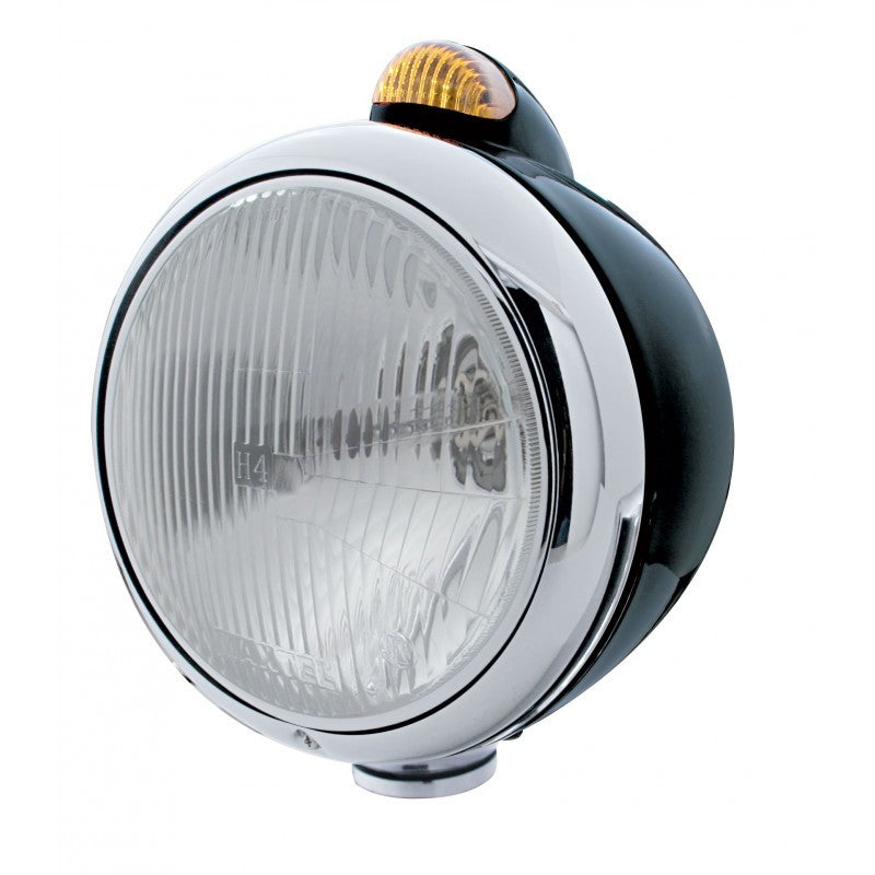 UPI Reproductions UP31557 Black GUIDE H4 Halogen Headlight Assembly 7&quot O.D w/ LED/Amber Lens