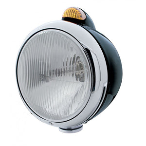 UPI Reproductions UP31557 Black GUIDE H4 Halogen Headlight Assembly 7&quot O.D w/ LED/Amber Lens