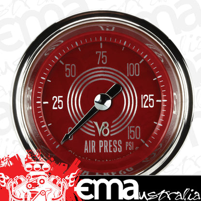 Classic Instruments V8RS118SHC V8 Red Steelie - Air Pressure Gauge Full Sweep 2-1/8"