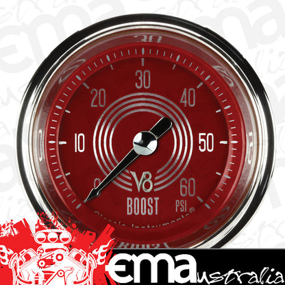 Classic Instruments V8RS143SHC V8 Red Steelie 2-1/8" Full Sweep Electric Boost