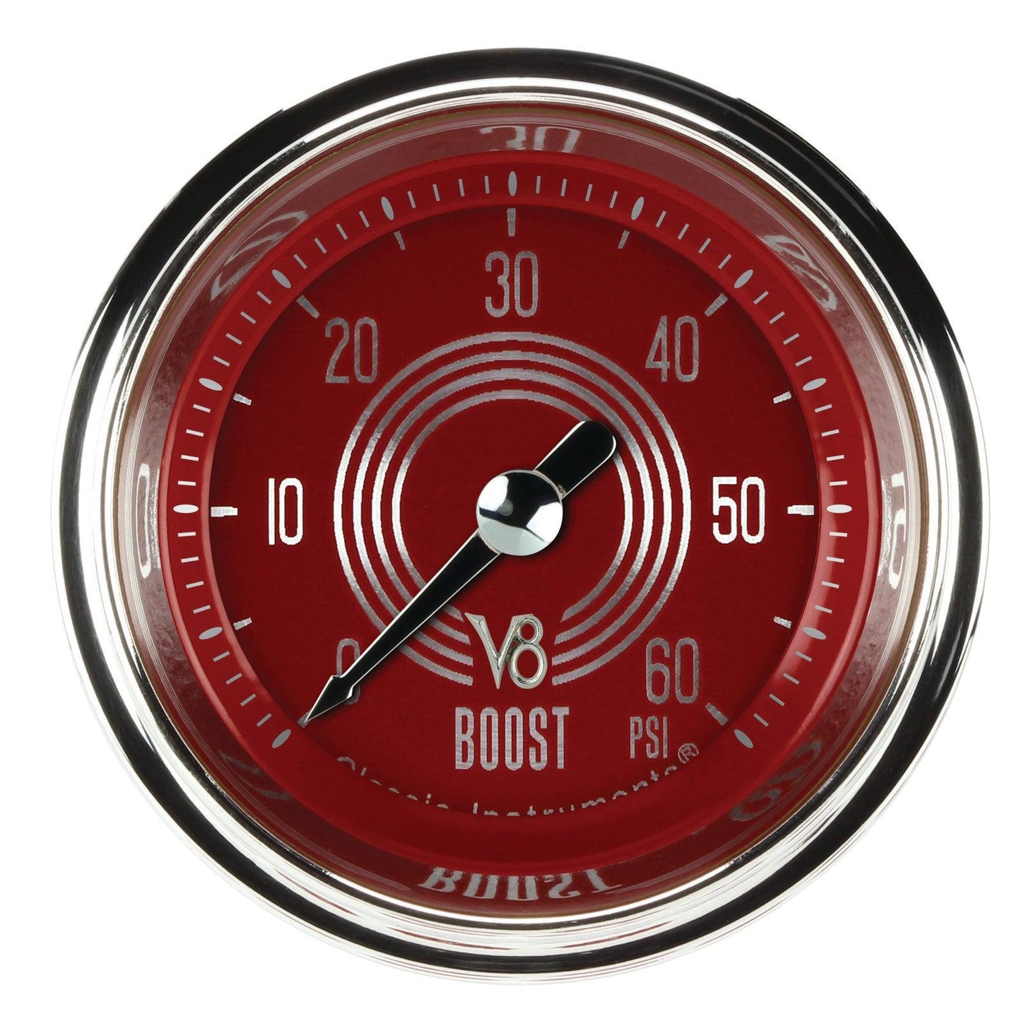 Classic Instruments V8RS143SHC V8 Red Steelie 2-1/8" Full Sweep Electric Boost