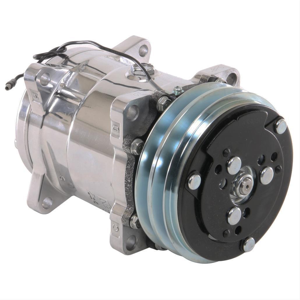 Vintage Air VA047001-SUQ Sd508 7-Groove Serpentine Pulley Rear Exit A/C Compressor (Polished Finish, With #8 & #10 Fittings)