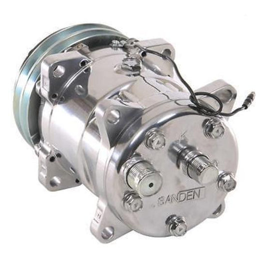 Vintage Air VA047001-SUQ Sd508 7-Groove Serpentine Pulley Rear Exit A/C Compressor (Polished Finish, With #8 & #10 Fittings)