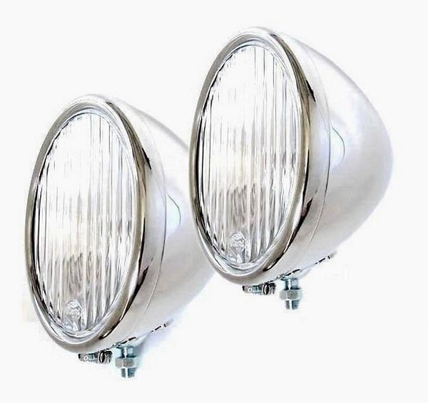 S/S Headlamps (Suit 1928-29 Ford, Fluted Lense, Halogen Globe With Turn Signal) (VIAR-13000AQSTS)