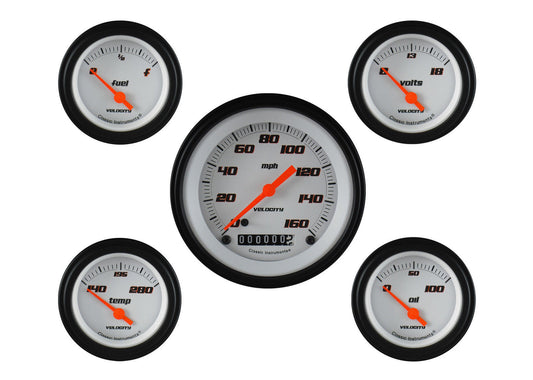 Classic Instruments VS00WBLF Velocity White - 5 Gauge Set 3-3/8" Speedo, 2-1/18" Fuel, Oil, Temp, Volts