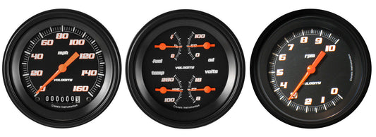 Classic Instruments VS03BBLF Velocity Black - 3 Gauge Set 3-3/8" Speedo, Tach & Dual