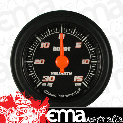 Classic Instruments VS08BBLF Velocity Black - Boost Gauge 2-1/8"